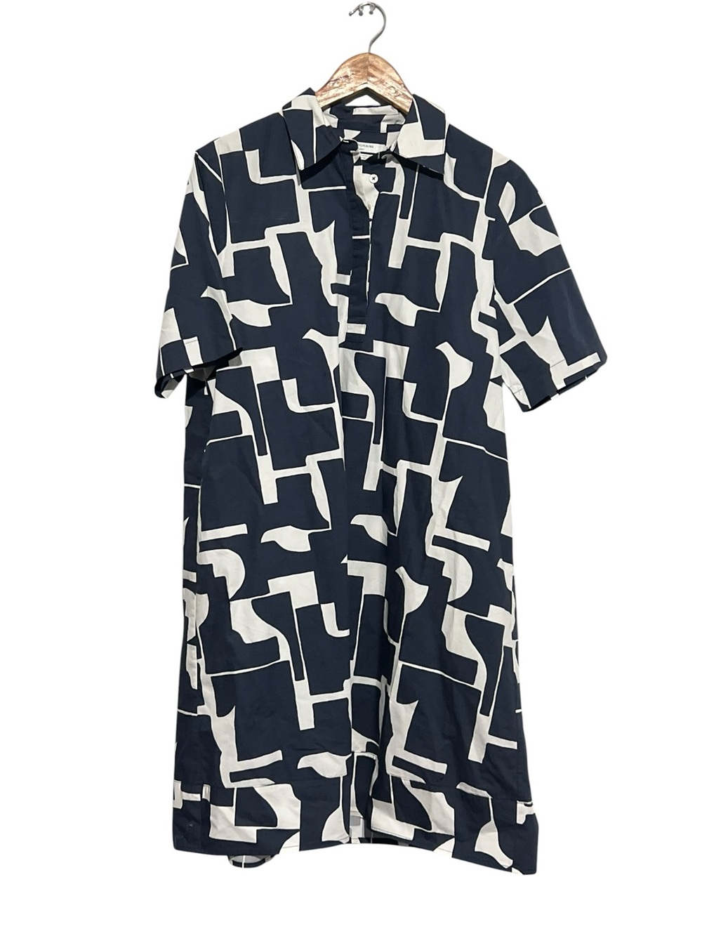 Contemporaine Vision Organic Cotton Geometric Print Short Sleeve Shirt Dress M